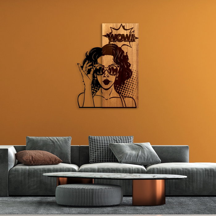 Wallity Wow Escultura de pared de madera y metal en Nogal y Negro Wallity Wow Escultura de pared de madera y metal en Nogal y Negro